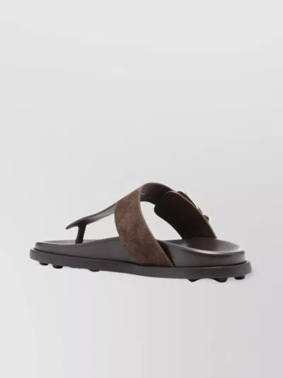 Tod's Brown Suede Thong Slippers