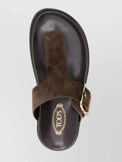 Tod's Brown Suede Thong Slippers