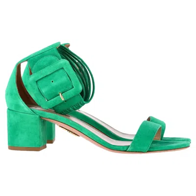 Aquazzura Buckle Strap Block-heel Sandals In Green Suede In Green