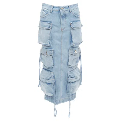 Attico Cargo Denim Skirt In Blue