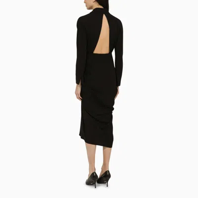 Dries Van Noten Black Wool-blend Dress With Drape In Black