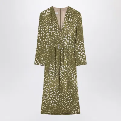 Dries Van Noten Dress With Belt And Khaki Green Print