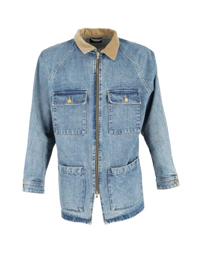 Fear Of God Vintage Selvedge Denim Long Trucker Jacket In Light Blue Cotton