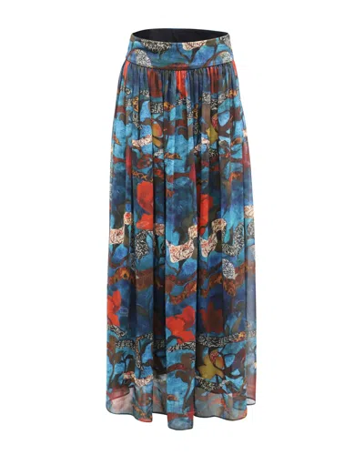 Alice And Olivia Alice + Olivia Floral Print Maxi Skirt In Blue Polyester In Blue
