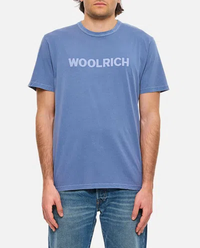 Woolrich Light Garment Dyed T-shirt With Logo In Blue