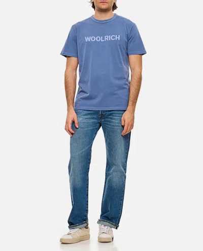 Woolrich Light Garment Dyed T-shirt With Logo In Blue