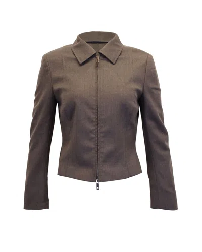 Escada Zip Front Tailored Blazer Jacket In Brown Wool In Brown