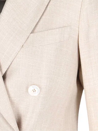 Kiton Double-breasted Jacket With Notch Lapels And Back Vent In Beige