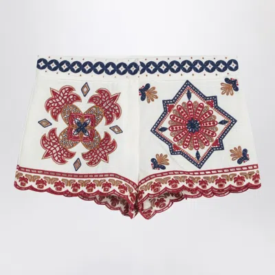 Farm Rio Marys Tiles Embroidered White Shorts