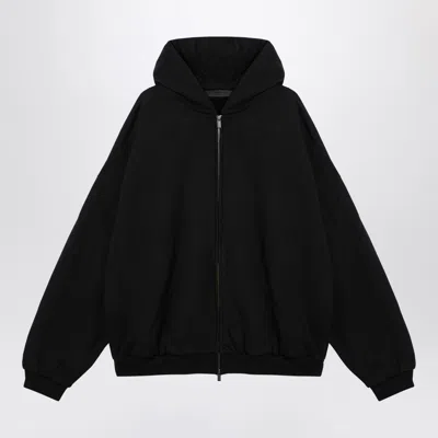 Essentials Rubberized Logo Patch Zip-up Hooded Sweatshirt In Black