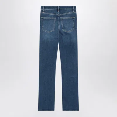 Frame Le High Straight Long Raw Fray Jeans In Blue