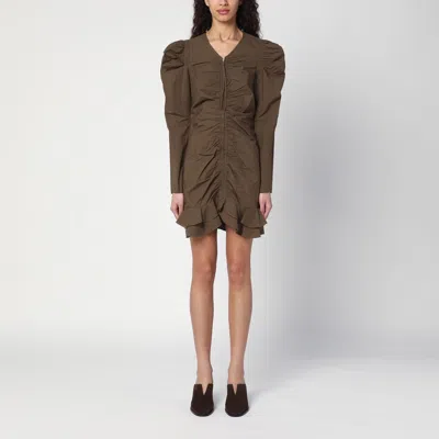 Isabel Marant Étoile Briali Mini Dress With Green Khaki Zip In Brown
