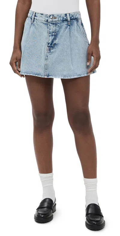 Frame Pleated Denim Mini Skirt In Outlaw In Blue
