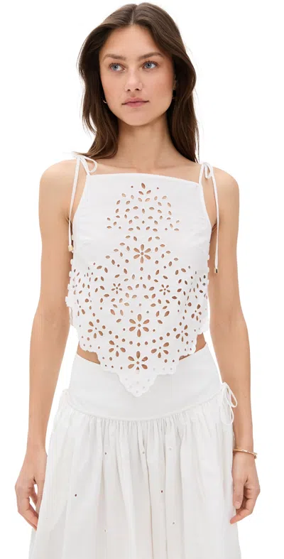 Self-portrait White Top With Asymmetric Hem And All-over Embroidery In Cotton Woman In White