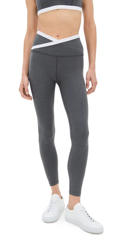 Beyond Yoga Spacedye Outlines High Waisted Midi Legging In True Grey Heather/cloud White