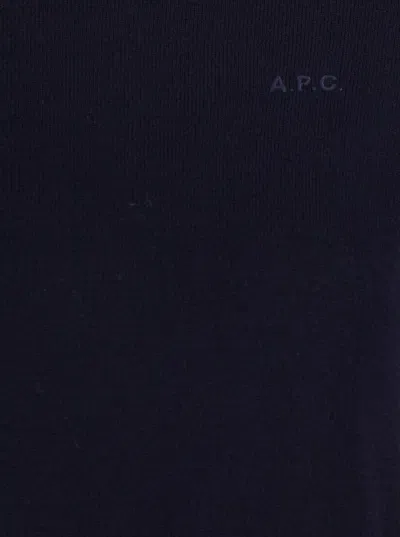 Apc Blue High Neck Sweater With Logo Embroidery In Wool Woman In Multicolor