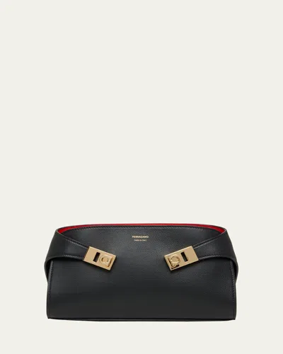 Ferragamo Small Structured Shoulder Bag With Adjustable Strap In Nero