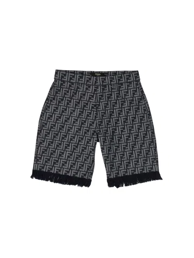 Fendi Men Ff Denim Bermuda Shorts In Gray