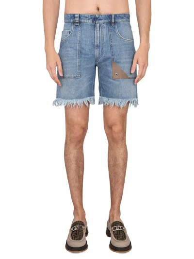 Fendi Men Denim Bermuda Shorts In Blue