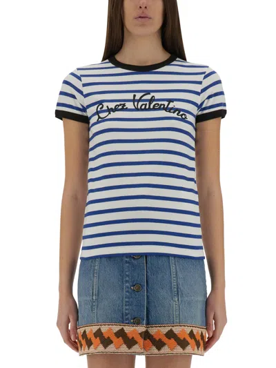 Valentino Woman Blue T-shirts & Tank Tops In Multicolour