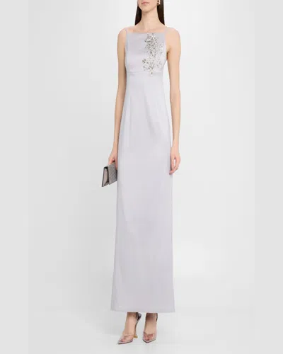 Sachin & Babi Pryce Embellished Mikado Column Gown In Silver