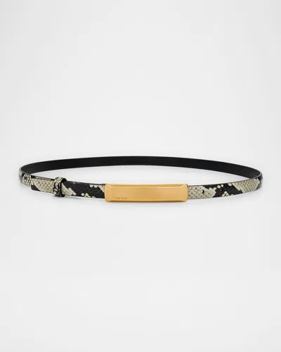 Tom Ford Croc-embossed Leather Skinny Belt In Roccia