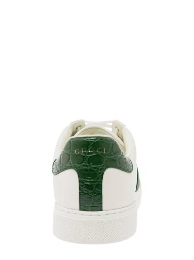 Gucci Ace Leather Sneakers With Lateral Web Band In White