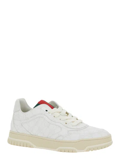 Gucci Re-web White Low Top Sneakers With Web Detail And Embossing In Leather Woman In White