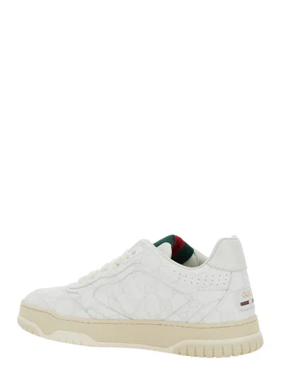 Gucci Re-web White Low Top Sneakers With Web Detail And Embossing In Leather Woman In White