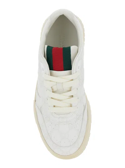 Gucci Re-web White Low Top Sneakers With Web Detail And Embossing In Leather Woman In White