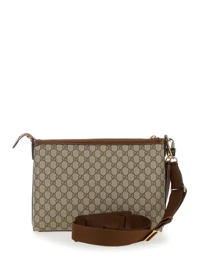 Gucci Beige And Ebony Pouch With Gg Patch In Gg Supreme Canvas Man In Multicolor