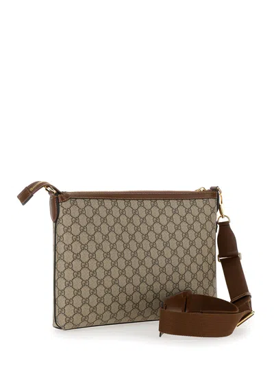 Gucci Beige And Ebony Pouch With Gg Patch In Gg Supreme Canvas Man In Multicolor