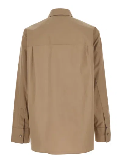 Gucci Beige Shirt With Classic Collar And Tonal Logo Lettering Embroidery On The Front In Cotton Man In Neutral