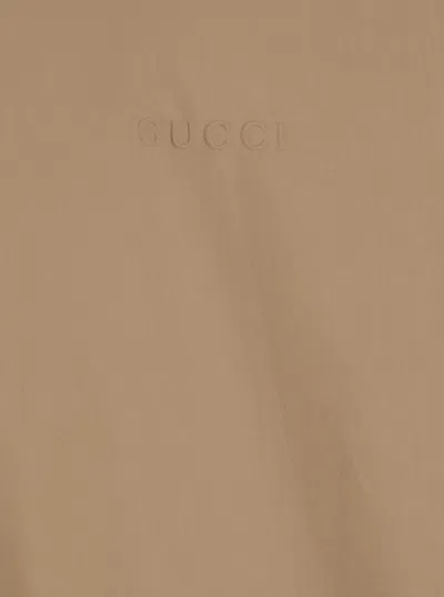 Gucci Beige Shirt With Classic Collar And Tonal Logo Lettering Embroidery On The Front In Cotton Man In Neutral