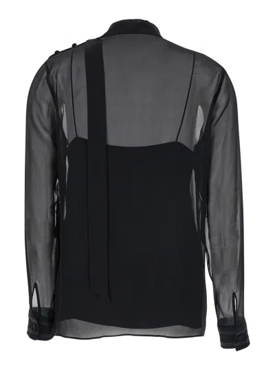 Gucci Black Blouse With High Pussy Bow Neck In Silk Georgette Woman In Multicolor