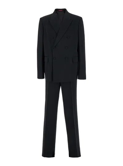 Gucci Men Black Double-breasted Suit With G Detail In Wool Man In Black