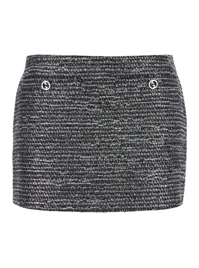 Gucci Shimmering Metallic Tweed Textured Skirt In Black