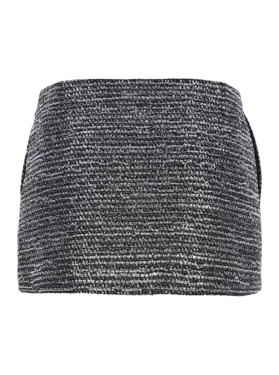 Gucci Shimmering Metallic Tweed Textured Skirt In Black