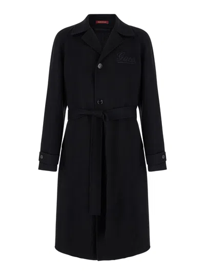 Gucci Black Single-breasted Coat With Wide Notched Revers And Belt In Wool Man In Multicolor