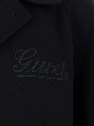 Gucci Black Single-breasted Coat With Wide Notched Revers And Belt In Wool Man In Multicolor