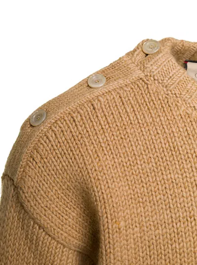 Gucci Camel Brown Crewneck Sweater With Web Intarsia In Wool And Mohair Man In Multi