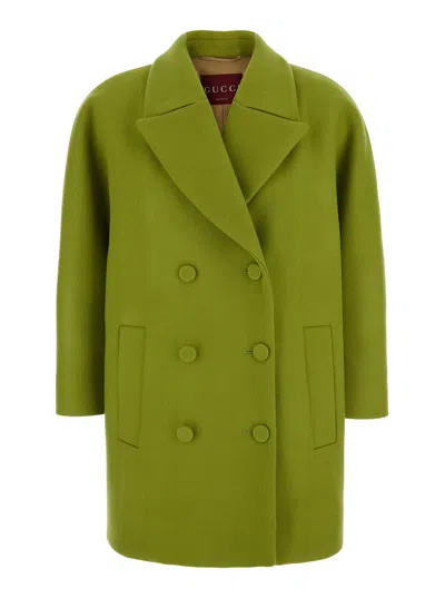 Gucci Green Double-breasted Jacket With Notched Revers In Wool Woman