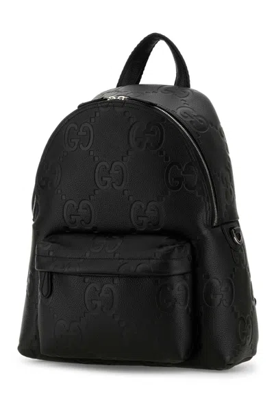 Gucci Jumbo Leather Gg Backpack With Adjustable Straps In Black