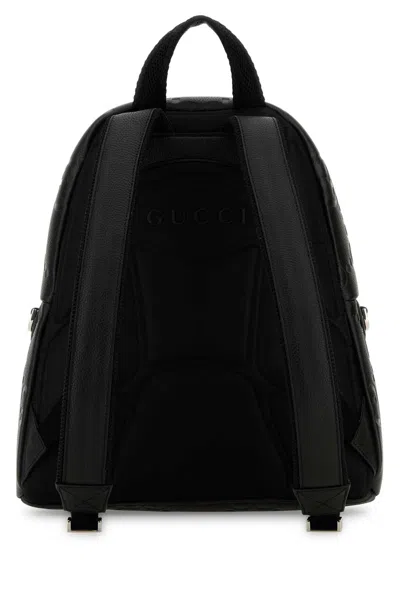 Gucci Jumbo Leather Gg Backpack With Adjustable Straps In Black