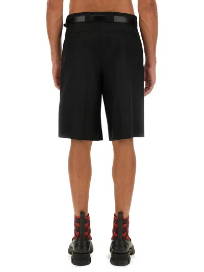 Gucci Black Bermuda Shorts With Web Detail In Wool Man In Black