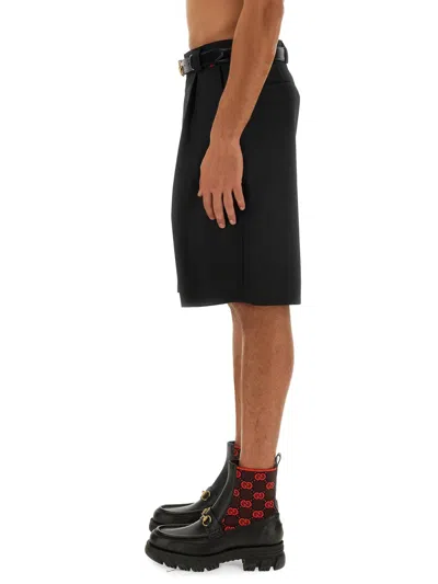 Gucci Black Bermuda Shorts With Web Detail In Wool Man In Black