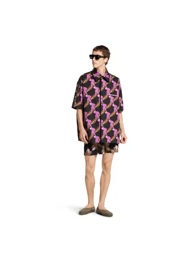 Gucci Multicolor Swimsuit With Drawstring And All-over Floral Print In Tech Fabric Man