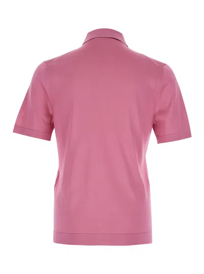 Gucci Pink Polo Shirt With Chest Pocket And Embroidered Logo On The Front In Fine Silk Knit Man In Animal Print