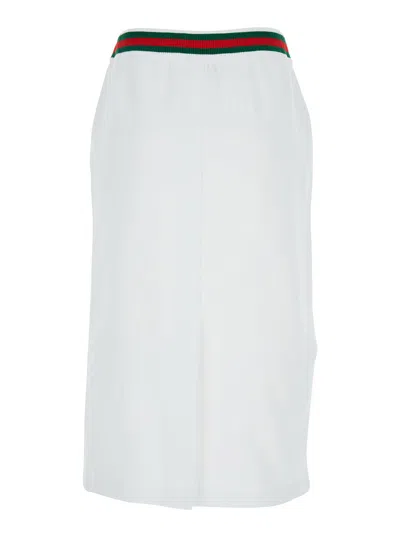 Gucci White Skirt With Web Detail On The Waist And Logo Lettering Embroidery On The Front In Cotton Woman