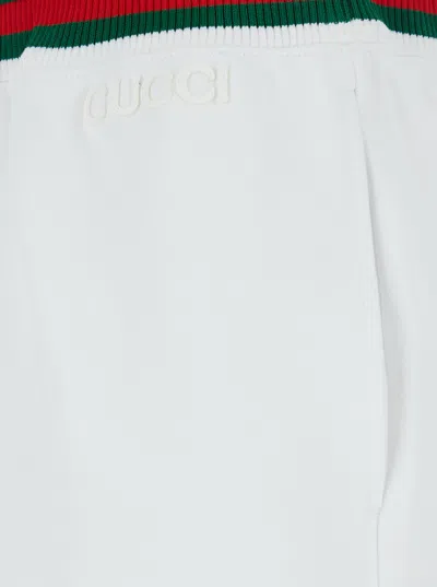 Gucci White Skirt With Web Detail On The Waist And Logo Lettering Embroidery On The Front In Cotton Woman